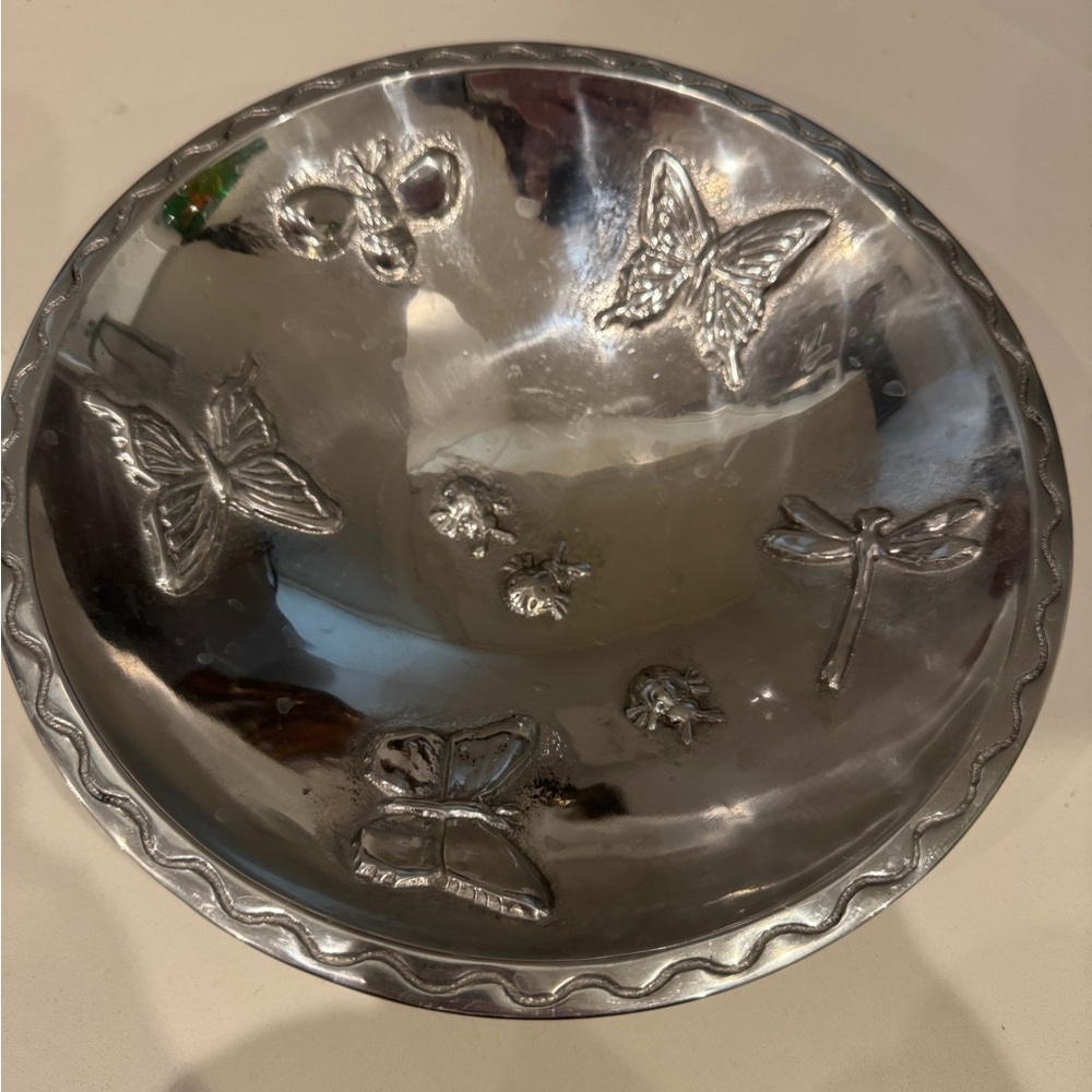 SOLD Mariposa Brillante 1995 Butterfly and Dragonfly Bowl, 9”, Hecho In Mexico